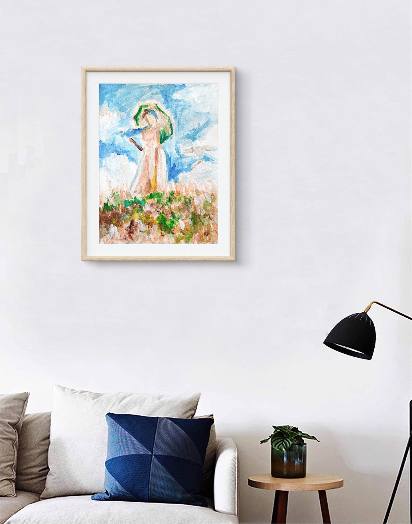 H1Z ART Acrylbild Aquarellbild "Frau mit Sonnenschirm" (30 × 40 cm)