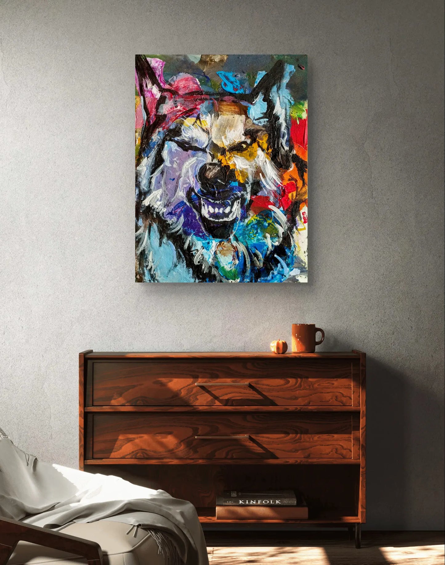 H1Z ART Acrylbild Gemälde Wolf Wilde Wut– handgemaltes Original Acrylbild (40 x 30 cm)