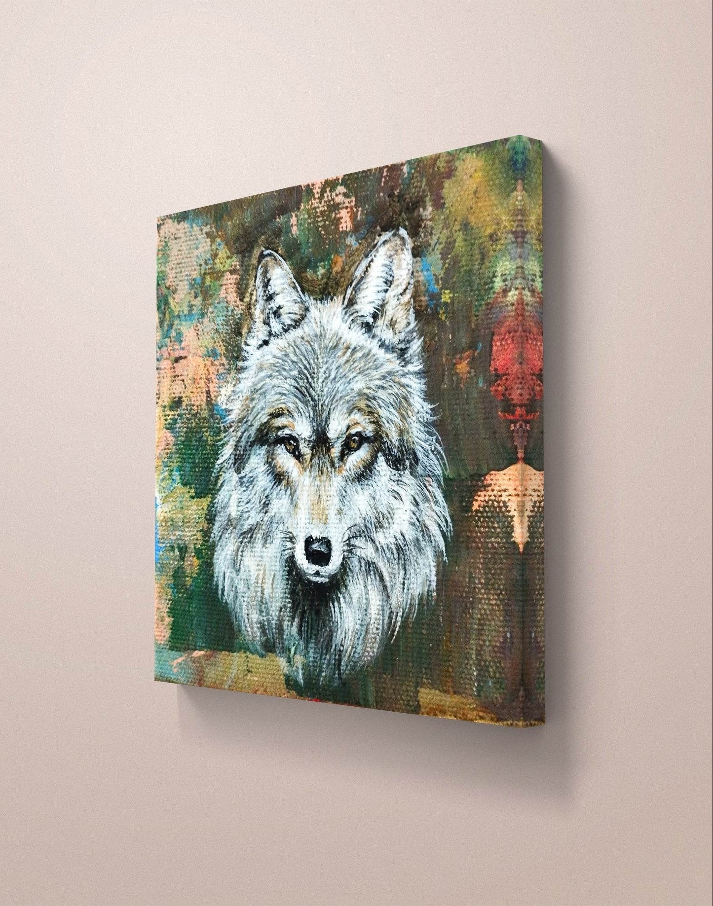 H1Z ART Acrylbild Gemälde grauer Wolf – handgemaltes Original Acrylbild (10 x 10 cm)