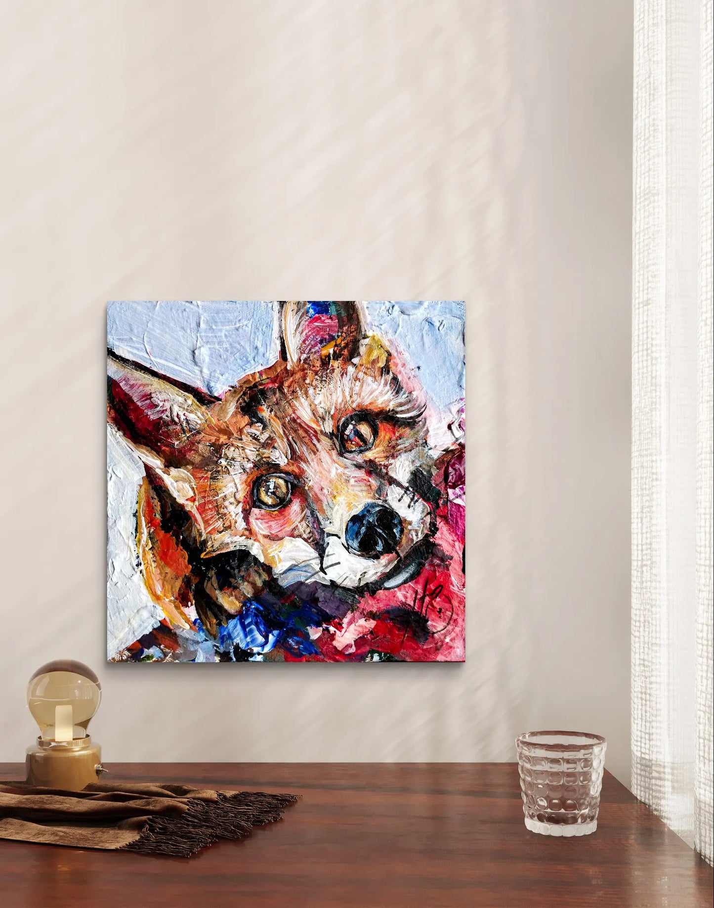 H1Z ART Acrylbild Gemälde Der Fuchs im Schatten – handgemaltes Original Acrylbild (20 x 20 cm)