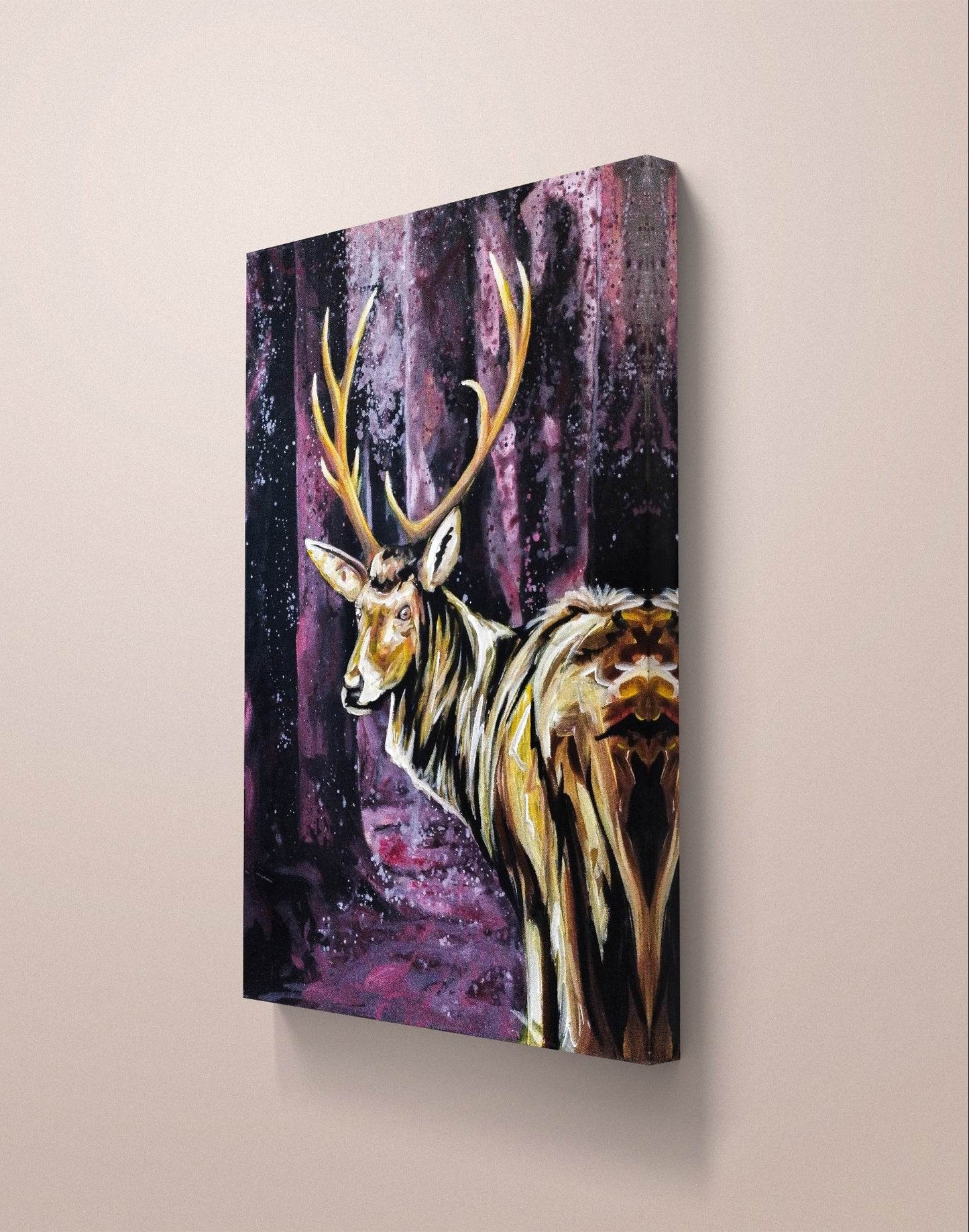 H1Z ART Acrylbild Gemälde Goldener Reh – handgemaltes Original Acrylbild (50 x 70 cm)