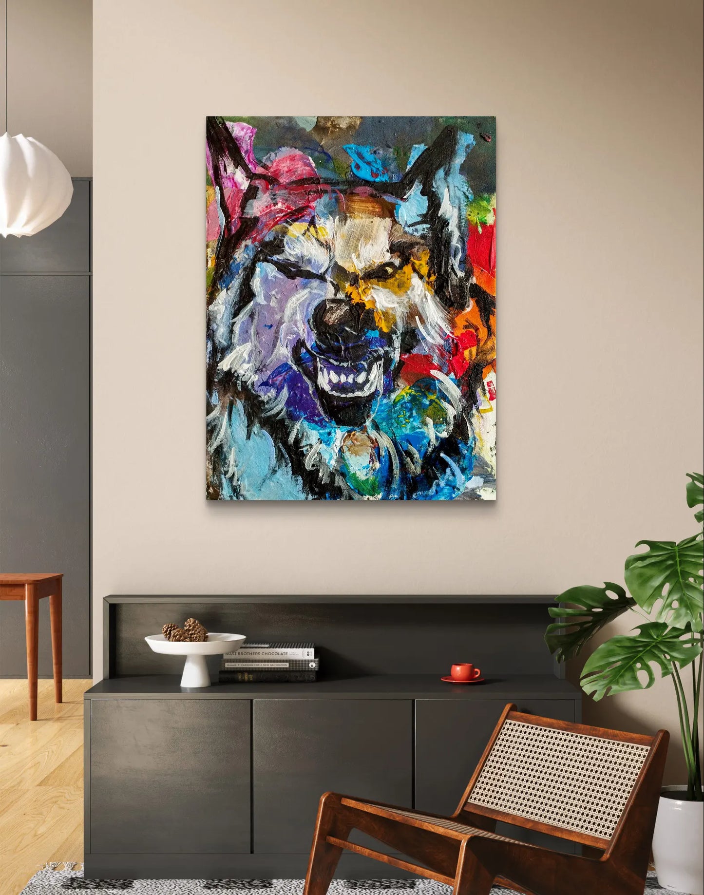 H1Z ART Acrylbild Gemälde Wolf Wilde Wut– handgemaltes Original Acrylbild (40 x 30 cm)