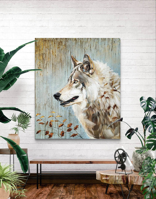 Heinz Acrylbild Gemälde goldener Wolf – handgemaltes Original Acrylbild (112 x 95 cm)
