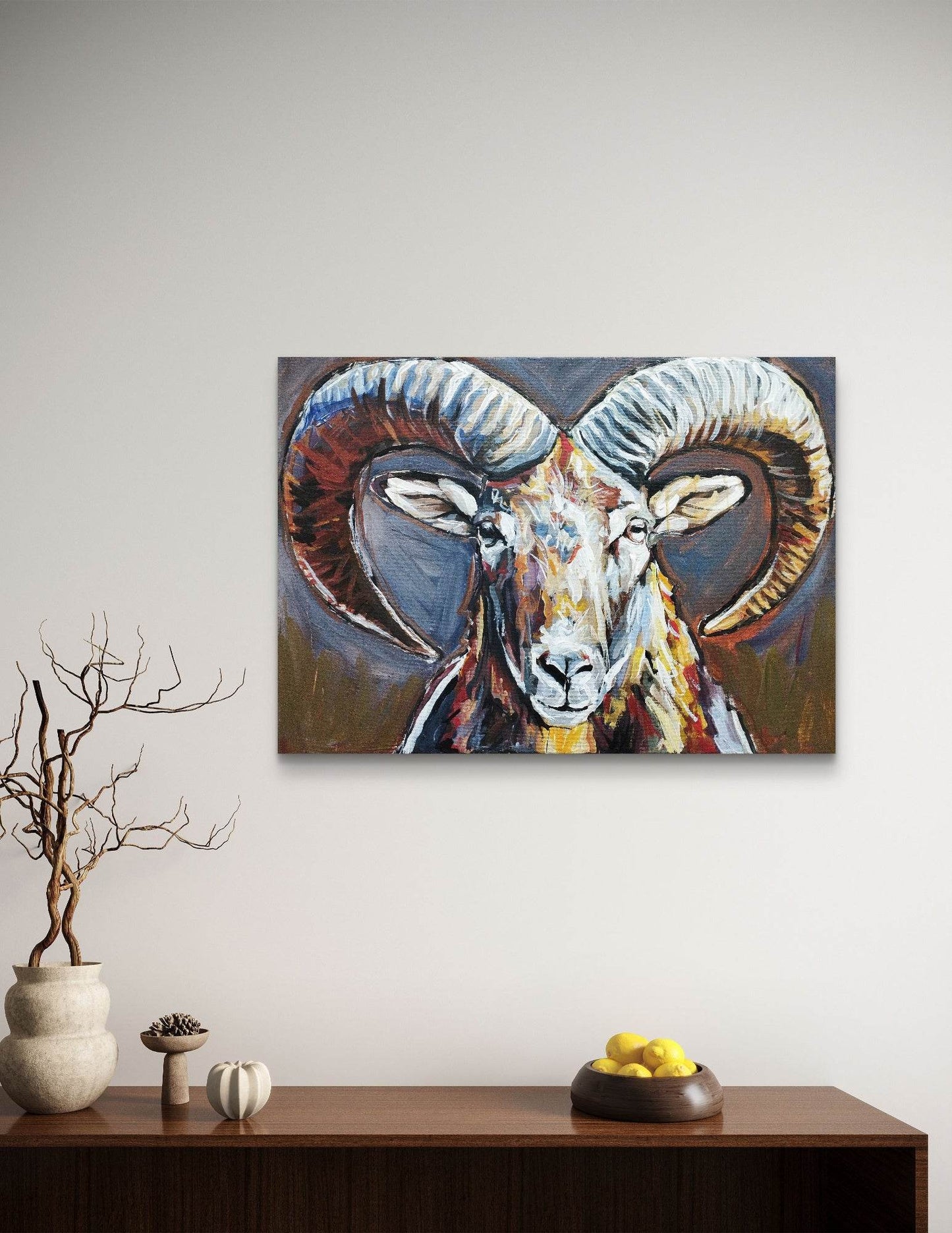 H1Z ART Acrylbild Gemälde Kraftvoller Steinbock – handgemaltes Original Acrylbild (50 x 70 cm)