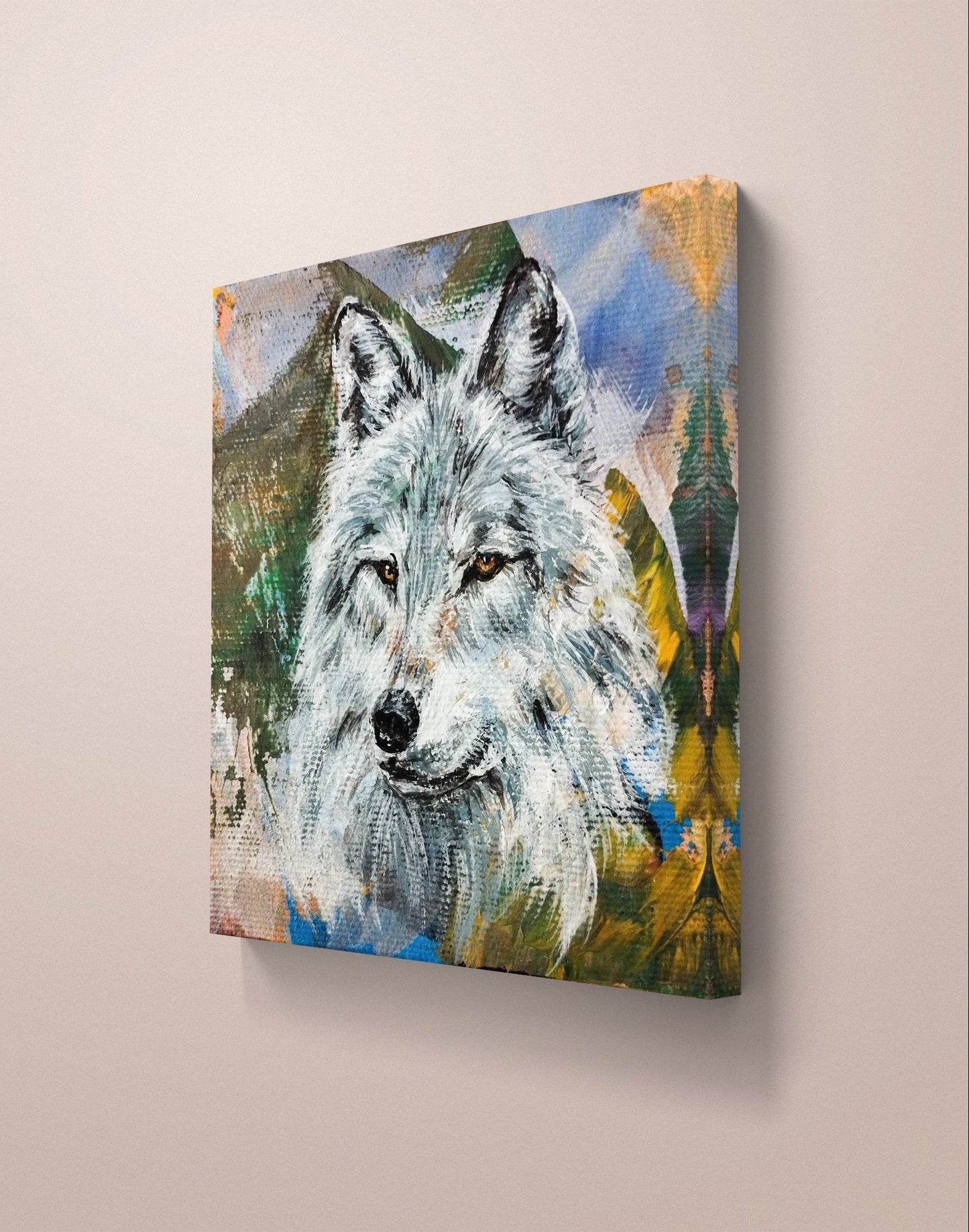 H1Z ART Acrylbild Gemälde Wolf – handgemaltes Original Acrylbild (10 x 10 cm)