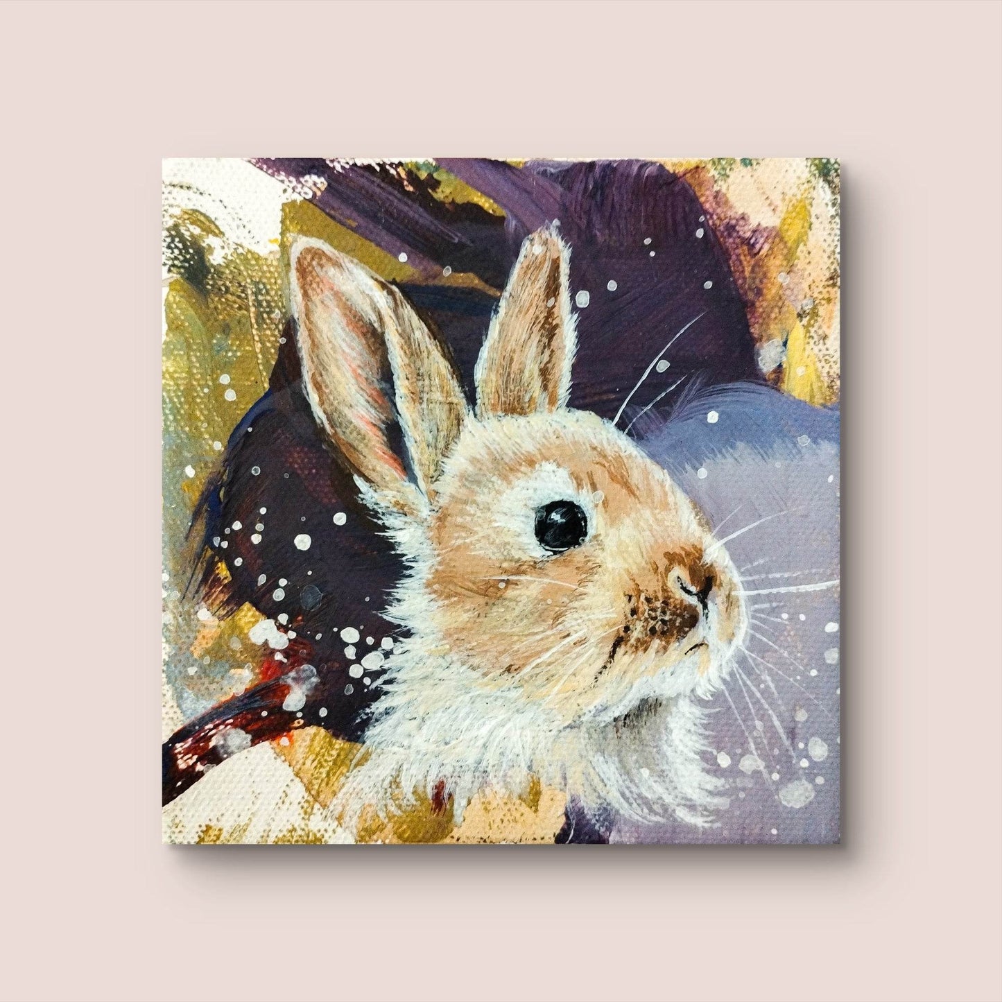 H1Z ART Acrylbild Gemälde Stolzes Kaninchen – handgemaltes Original Acrylbild (10 x 10 cm)
