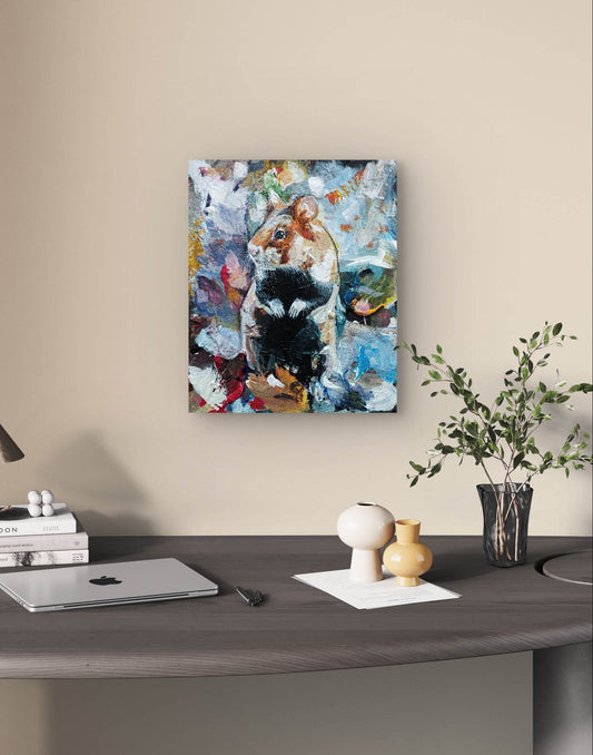 Expressiv-realistisches Gemälde Neugieriger Hamster – handgemaltes Original Acrylbild (27 x 22 cm) auf Leinwand von H1Z ART in lebendiger Atmosphäre