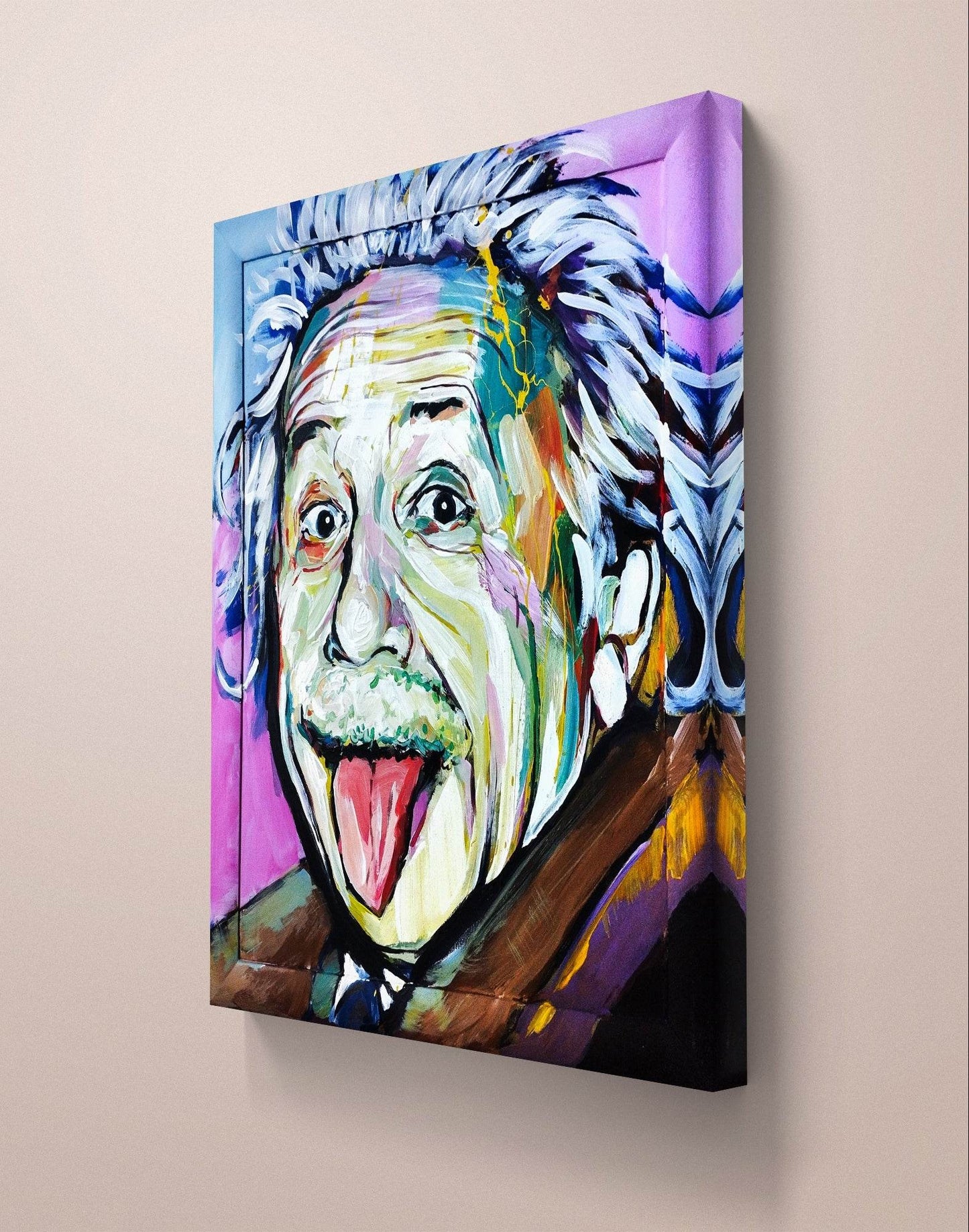 H1Z ART Acrylbild Gemälde pink Einstein – handgemaltes Original Acrylbild (54 x 66 cm)