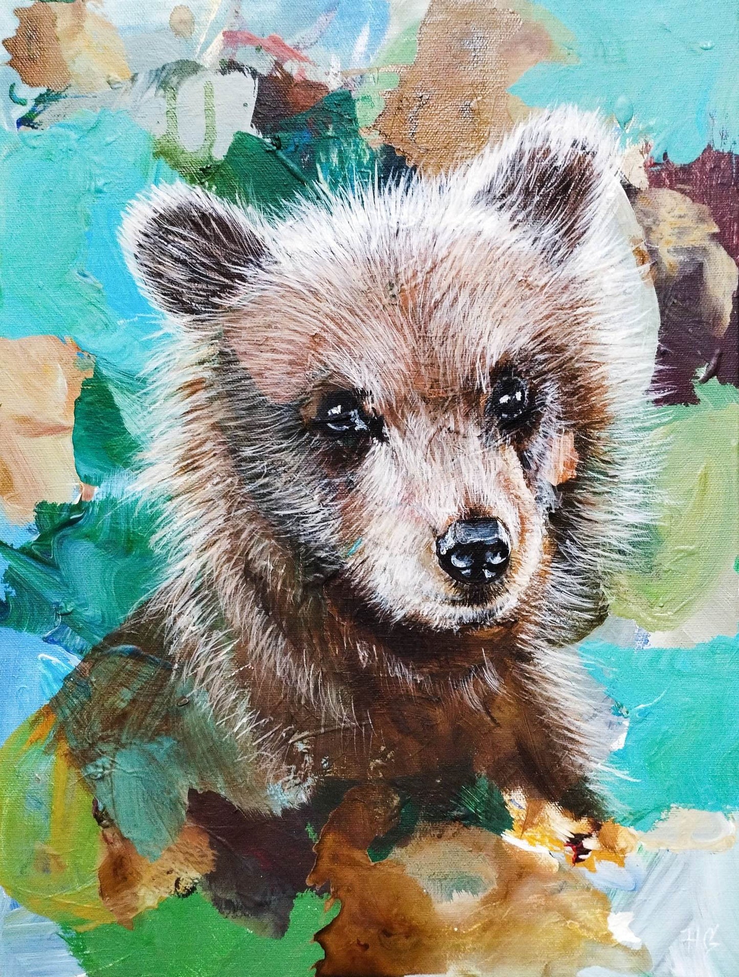 Gemälde kleiner Bär – handgemaltes Original Acrylbild (30 x 40 cm)