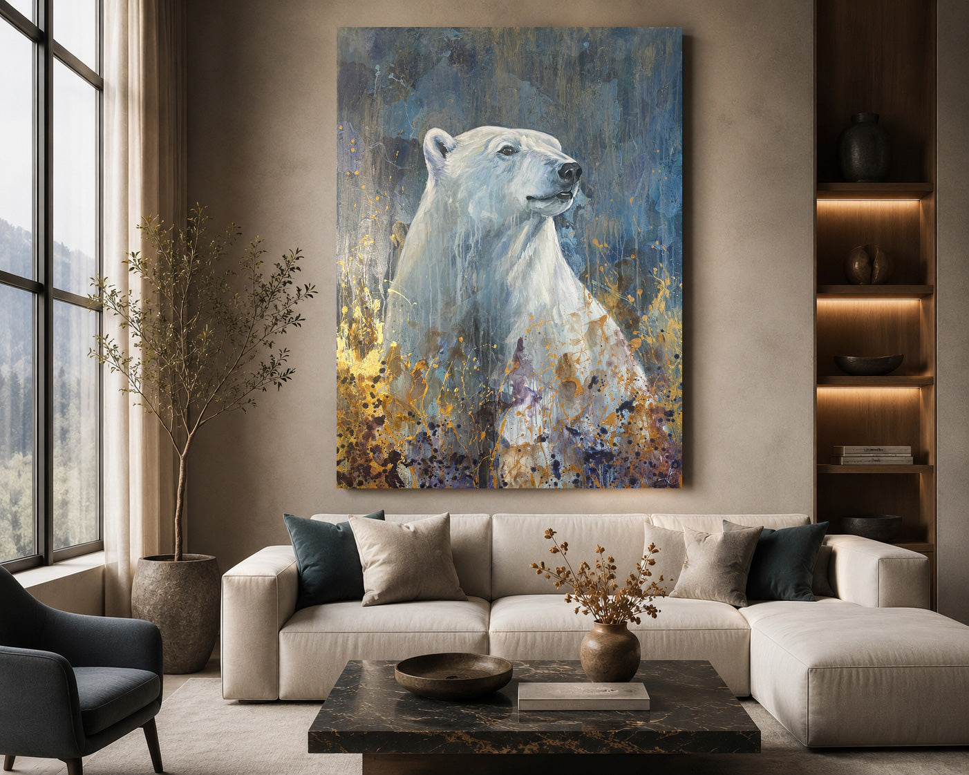 Handgemaltes Acrylgemälde mit Eisbär als Wandkunst im stilvollen
Wohnraum.