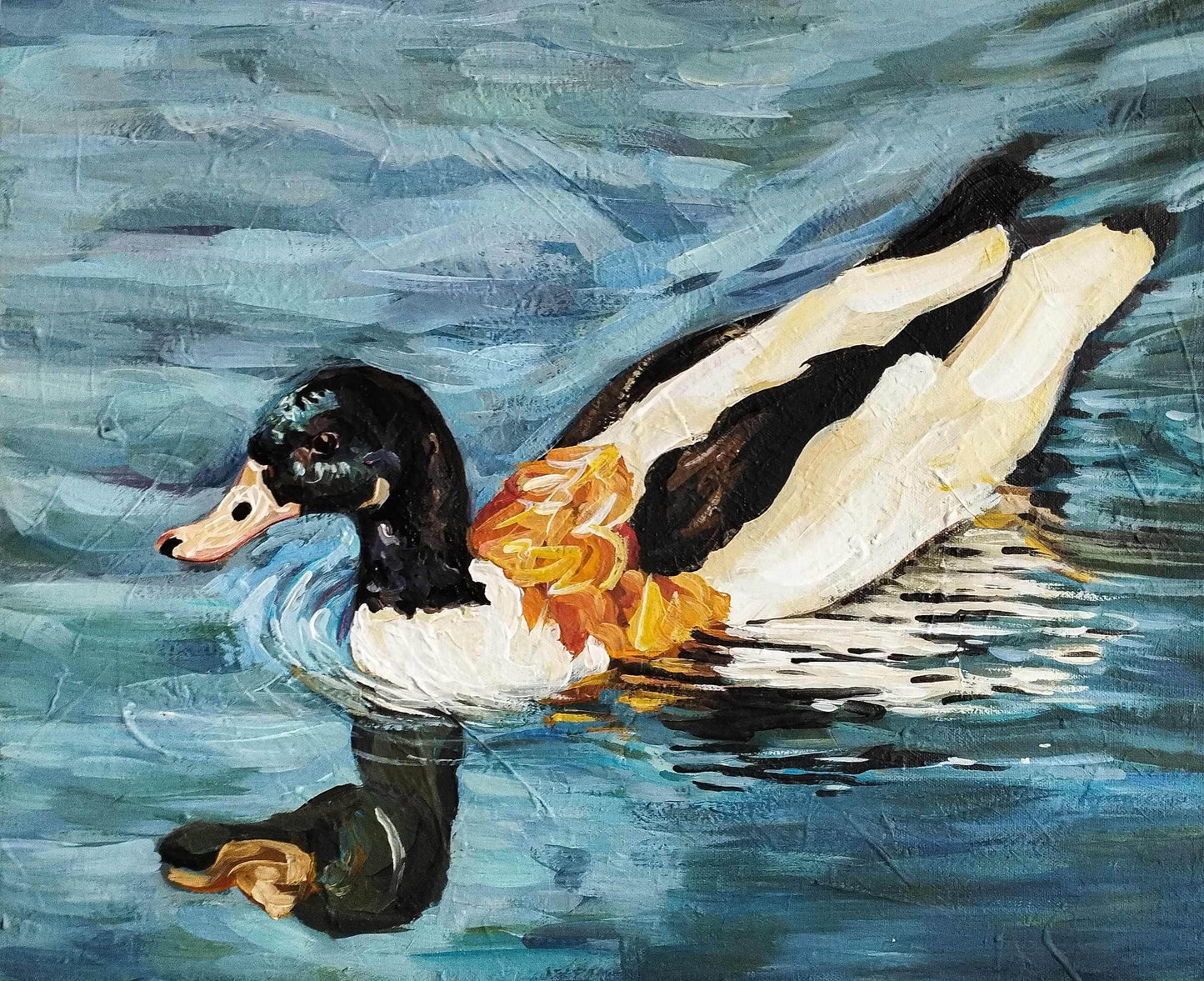 H1Z ART Acrylbild Gemälde Feuerente – handgemaltes Original Acrylbild (40 x 50 cm)