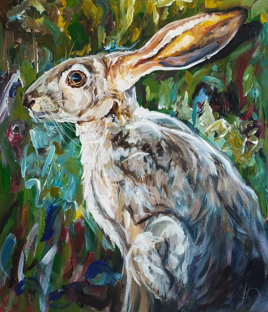 Expressiv-realistisches Gemälde Waldhase – handgemaltes Original Acrylbild (43 x 50 cm) auf Leinwand von H1Z ART in lebendiger Atmosphäre