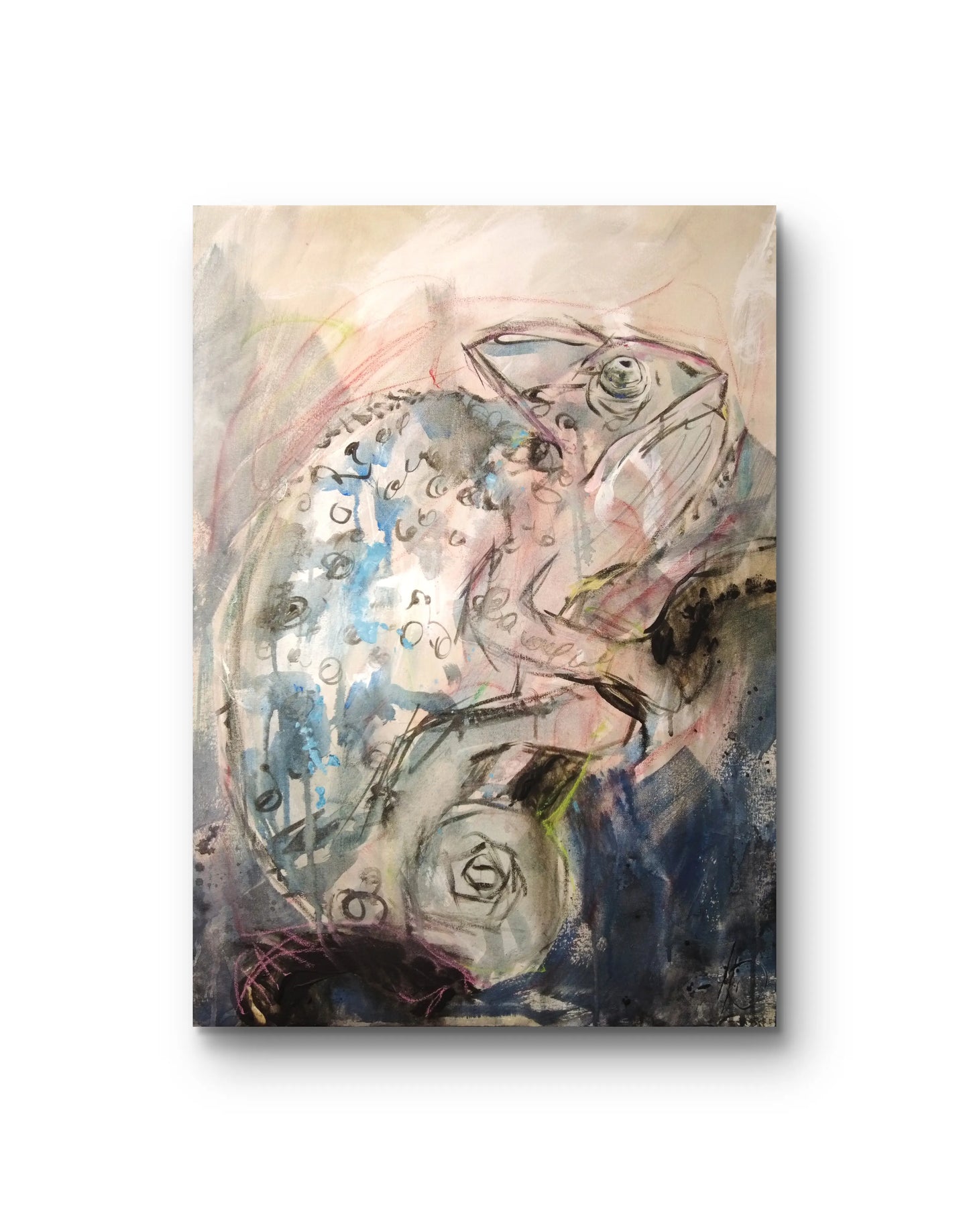Handgemaltes Chamäleon Acrylgemälde 70×50 cm – leuchtende Farben, expressiver Spachtel-Stil