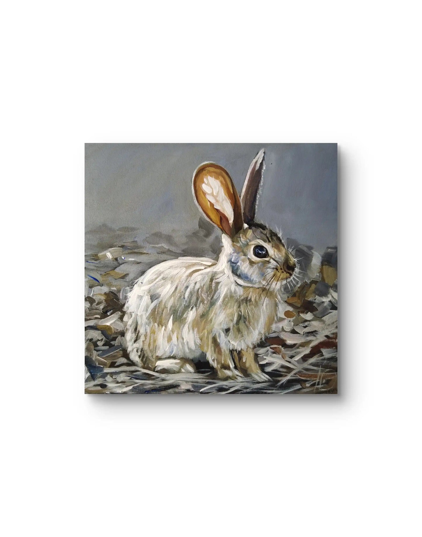 Acrylbild Feldhase auf Leinwand, Hase in Aktion, dekoratives Tierportrait für Flur oder Arbeitszimmer