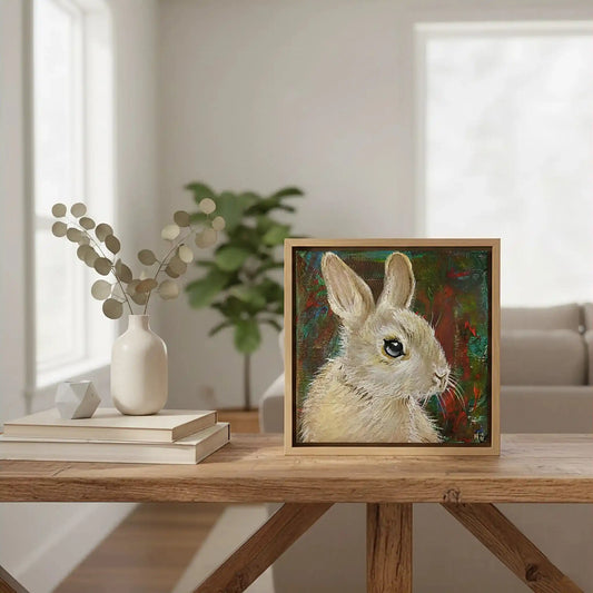 Handgemaltes Hase Gemälde auf Leinwand, kleines Format, dekoratives Acrylbild für Kommode