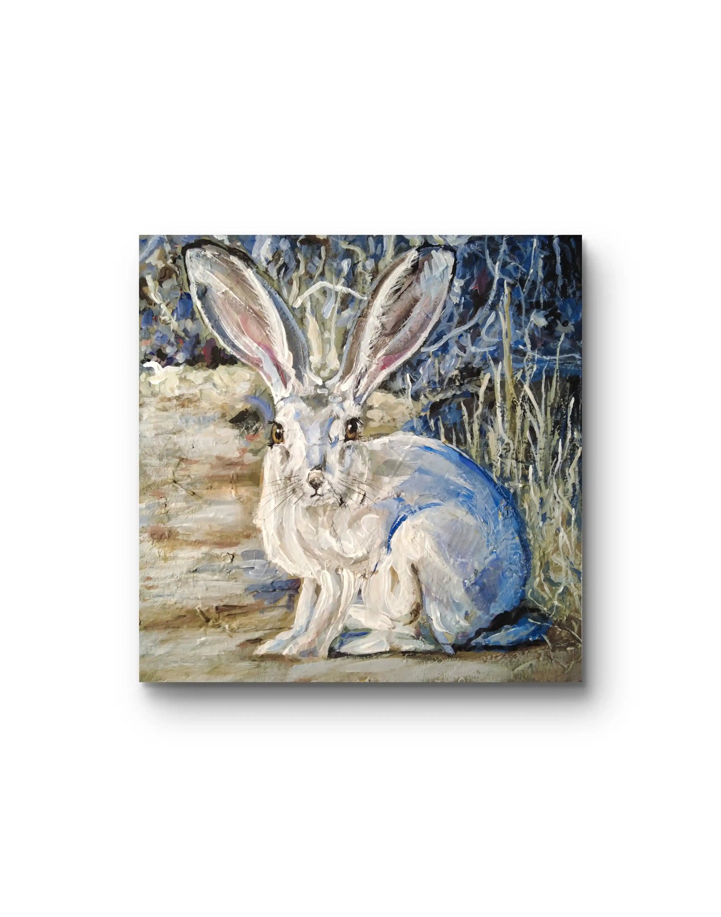 Handgemaltes Feldhase Acrylgemälde 30×30 cm – heller Hintergrund, minimalistisches Tierporträt