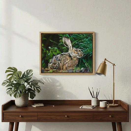 Hase vor dunklem Hintergrund, Acrylbild auf Leinwand, Würde im Kleinen, Wanddeko für Wohnzimmer