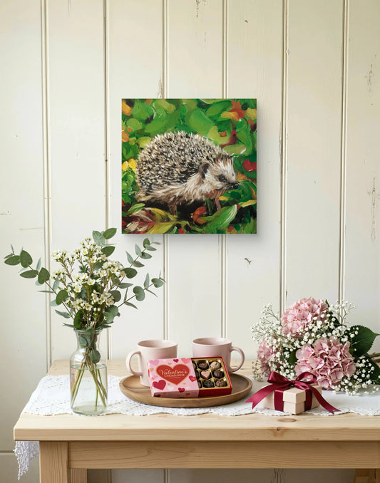 Handgemaltes Igel Gemälde auf Leinwand, pastose Stacheln, Acrylbild für Kommode oder Regal