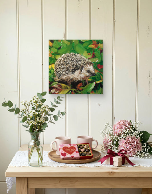 Handgemaltes Igel Gemälde auf Leinwand, pastose Stacheln, Acrylbild für Kommode oder Regal