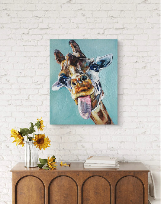 Handgemaltes Giraffe Acrylgemälde 40×50 cm – warme Erdtöne, elegantes Tierporträt auf Leinwand