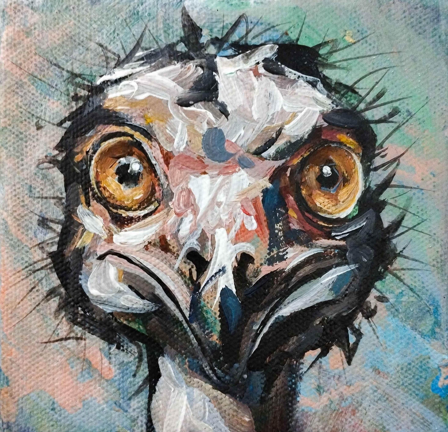 Gemälde Strauß – handgemaltes Original Acrylbild (10 x 10 cm)