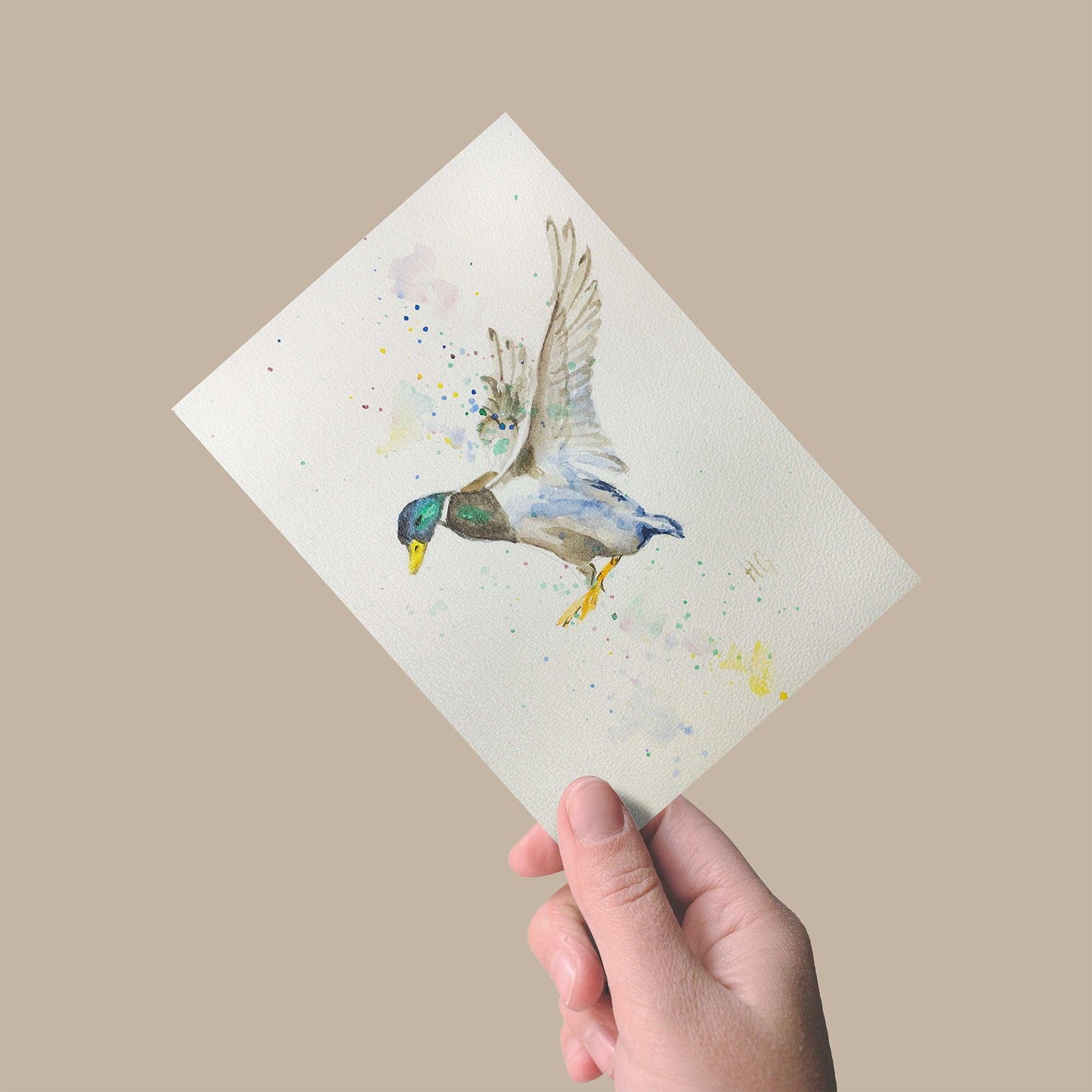 H1Z ART Grußkarte Postkarte – "Flügelspaß" – Handgemalt