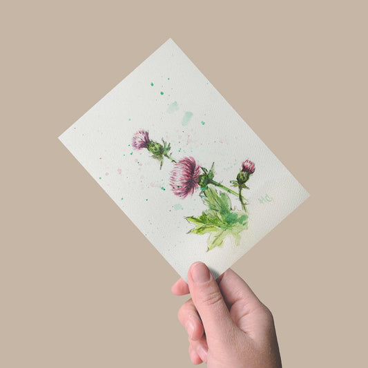 Expressiv-realistisches Postkarte – "Disteln" – Handgemalt auf Leinwand von H1Z ART in lebendiger Atmosphäre