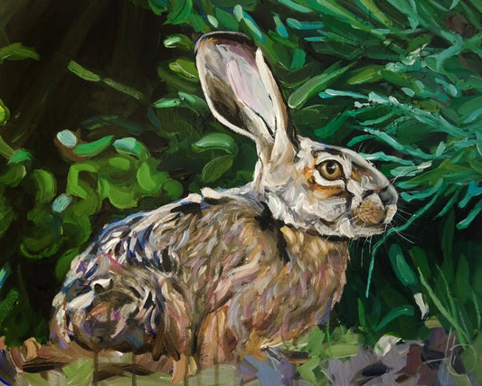 Handgemaltes Hase Acrylgemälde 40×50 cm – Feldhase im Abendgold, warmes Licht, Großformat-Tierportrait