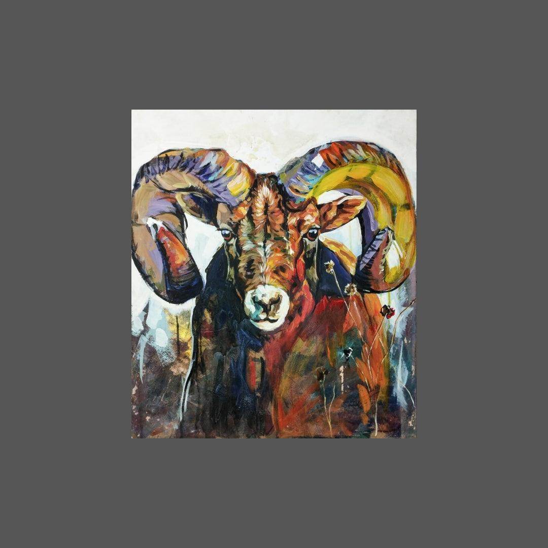 H1Z ART Acrylbild Gemälde bunter Steinbock – handgemaltes Original Acrylbild (60 x 70 cm)