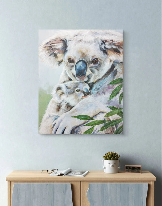 Handgemaltes Koala Acrylgemälde 40×50 cm – weiches Fell, warme Grautöne, ausdrucksstarkes Tierporträt
