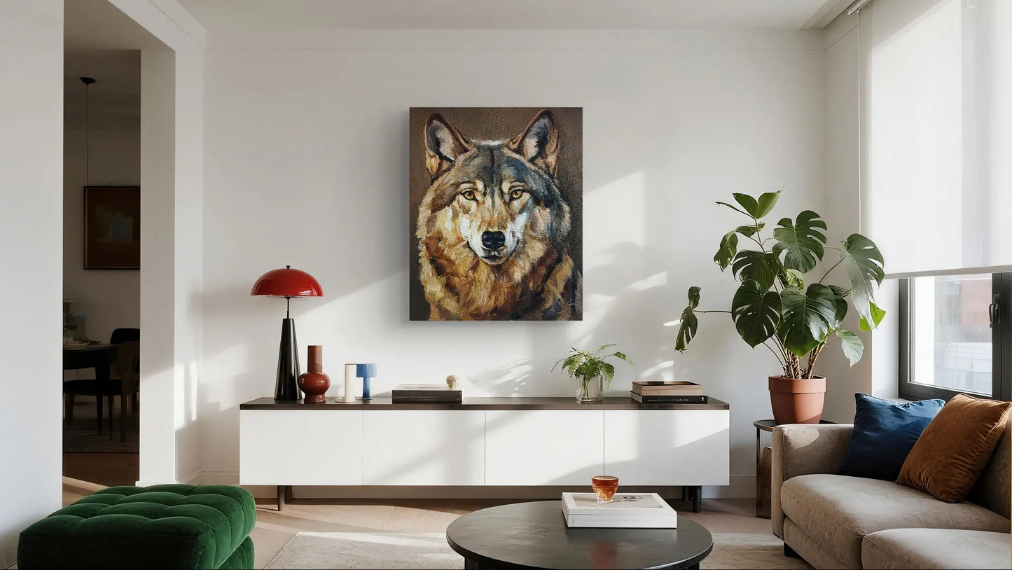 H1Z ART Acrylbild Gemälde Wolf bei Nacht – handgemaltes Original Acrylbild (40 x 50 cm)