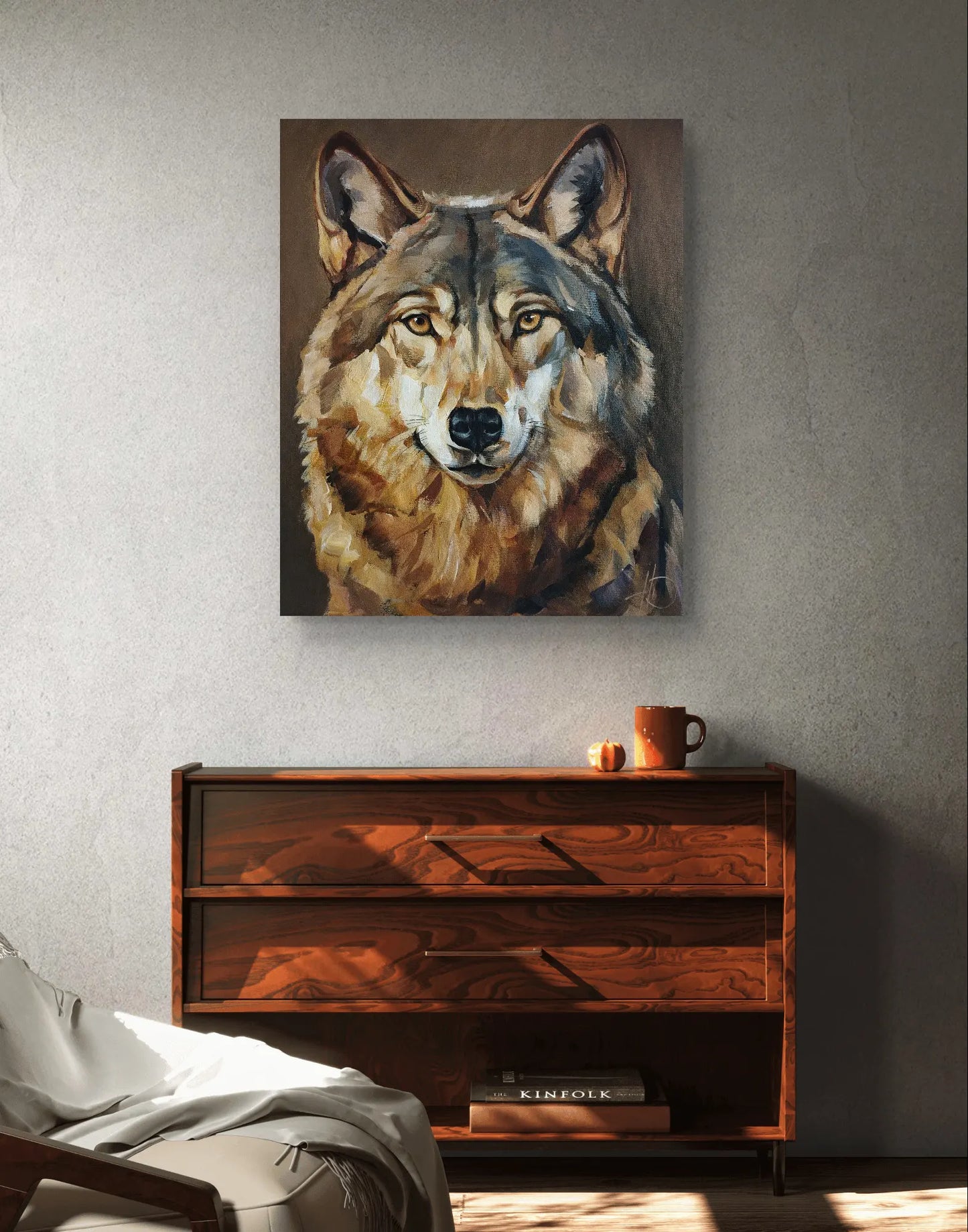 H1Z ART Acrylbild Gemälde Wolf bei Nacht – handgemaltes Original Acrylbild (40 x 50 cm)