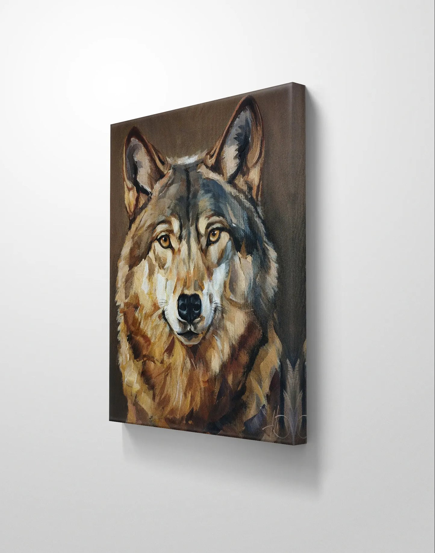 H1Z ART Acrylbild Gemälde Wolf bei Nacht – handgemaltes Original Acrylbild (40 x 50 cm)