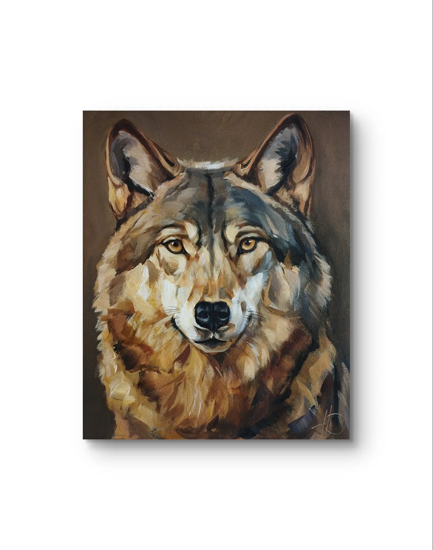 H1Z ART Acrylbild Gemälde Wolf bei Nacht – handgemaltes Original Acrylbild (40 x 50 cm)
