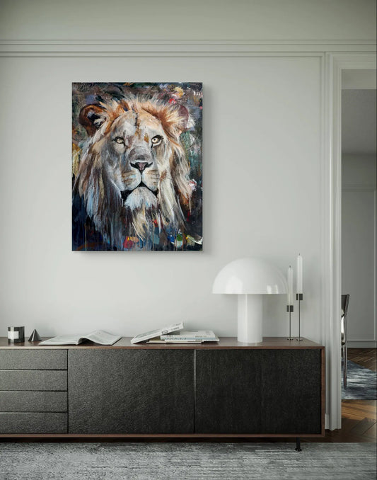 H1Z ART Acrylbild Gemälde Der Löwe im Sturm – handgemaltes Original Acrylbild (75 x 58 cm)