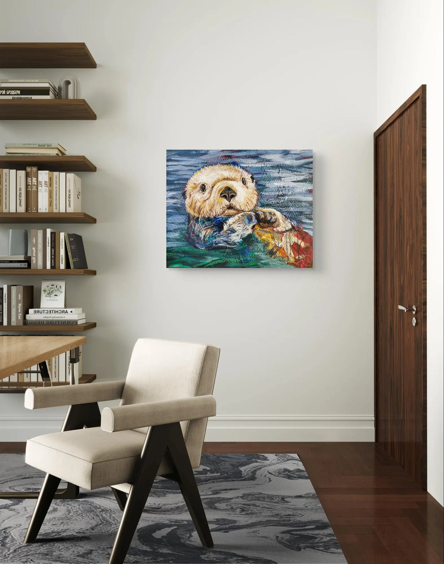 H1Z ART Acrylbild Gemälde Spielerischer Otter – handgemaltes Original Acrylbild (40 x 50 cm)