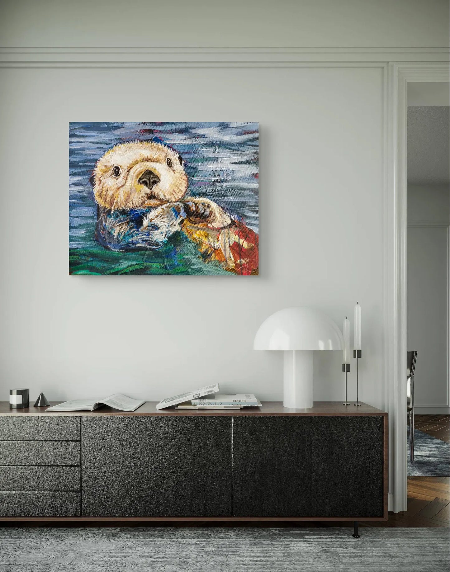 H1Z ART Acrylbild Gemälde Spielerischer Otter – handgemaltes Original Acrylbild (40 x 50 cm)