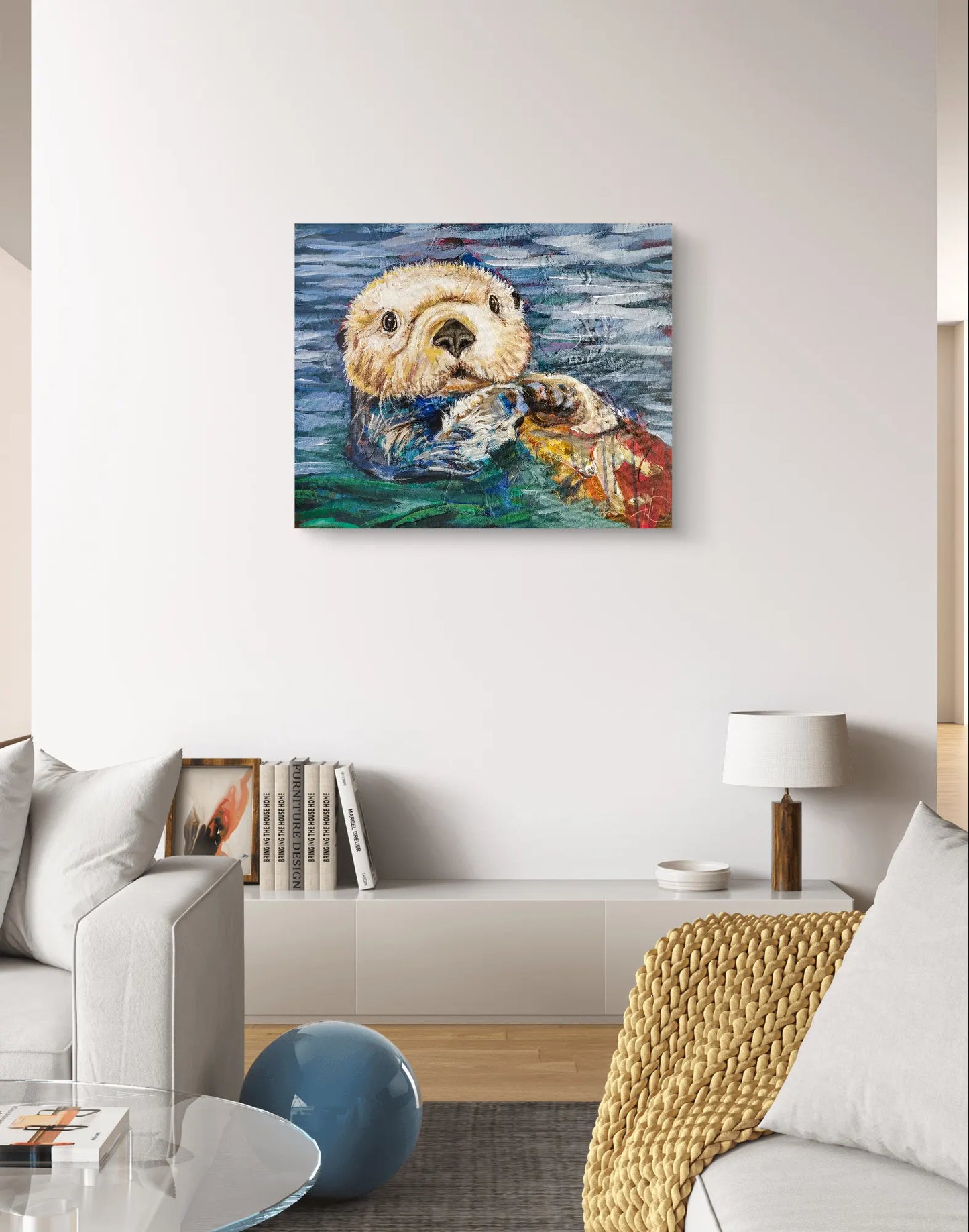 H1Z ART Acrylbild Gemälde Spielerischer Otter – handgemaltes Original Acrylbild (40 x 50 cm)