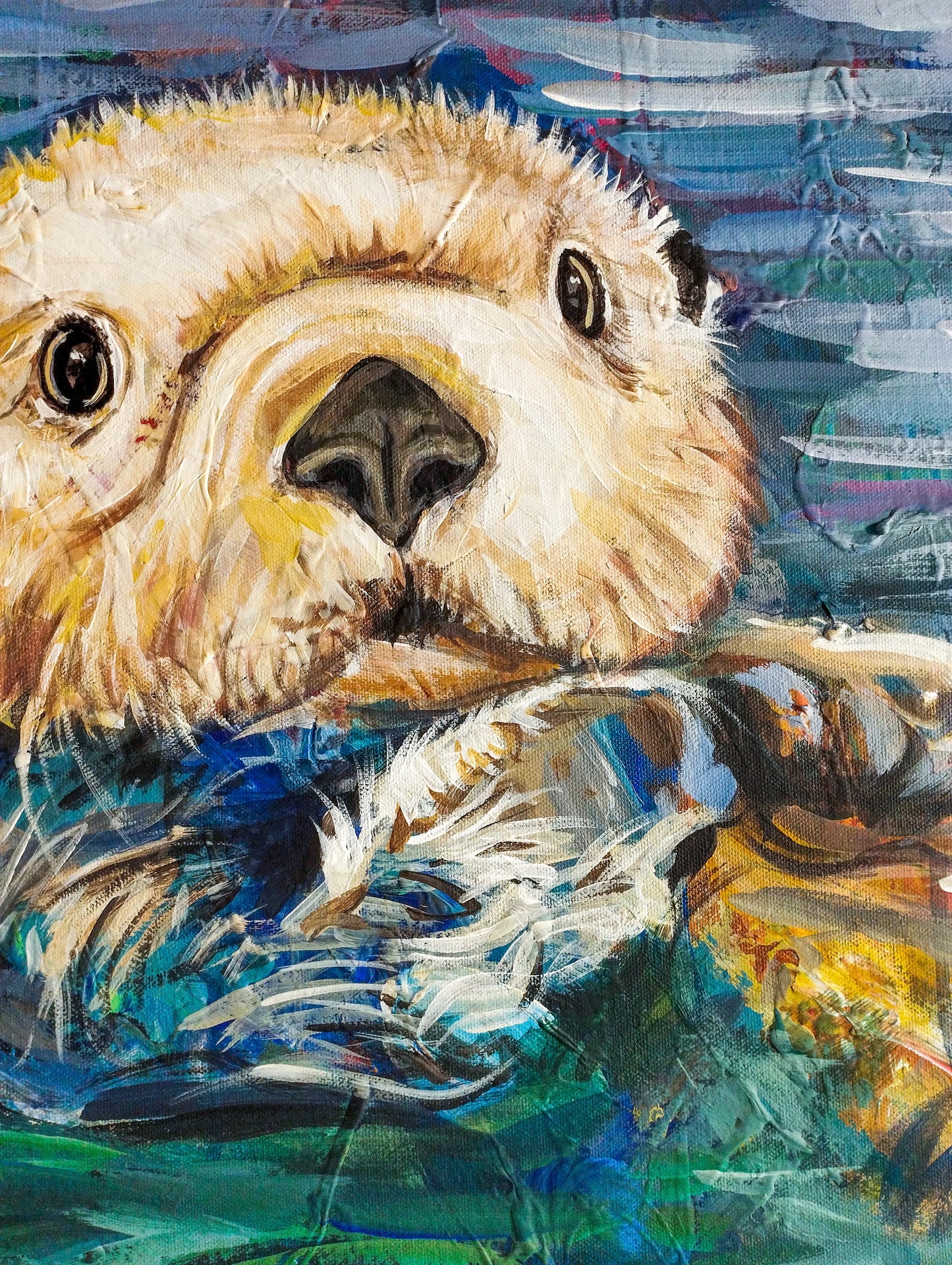 H1Z ART Acrylbild Gemälde Spielerischer Otter – handgemaltes Original Acrylbild (40 x 50 cm)