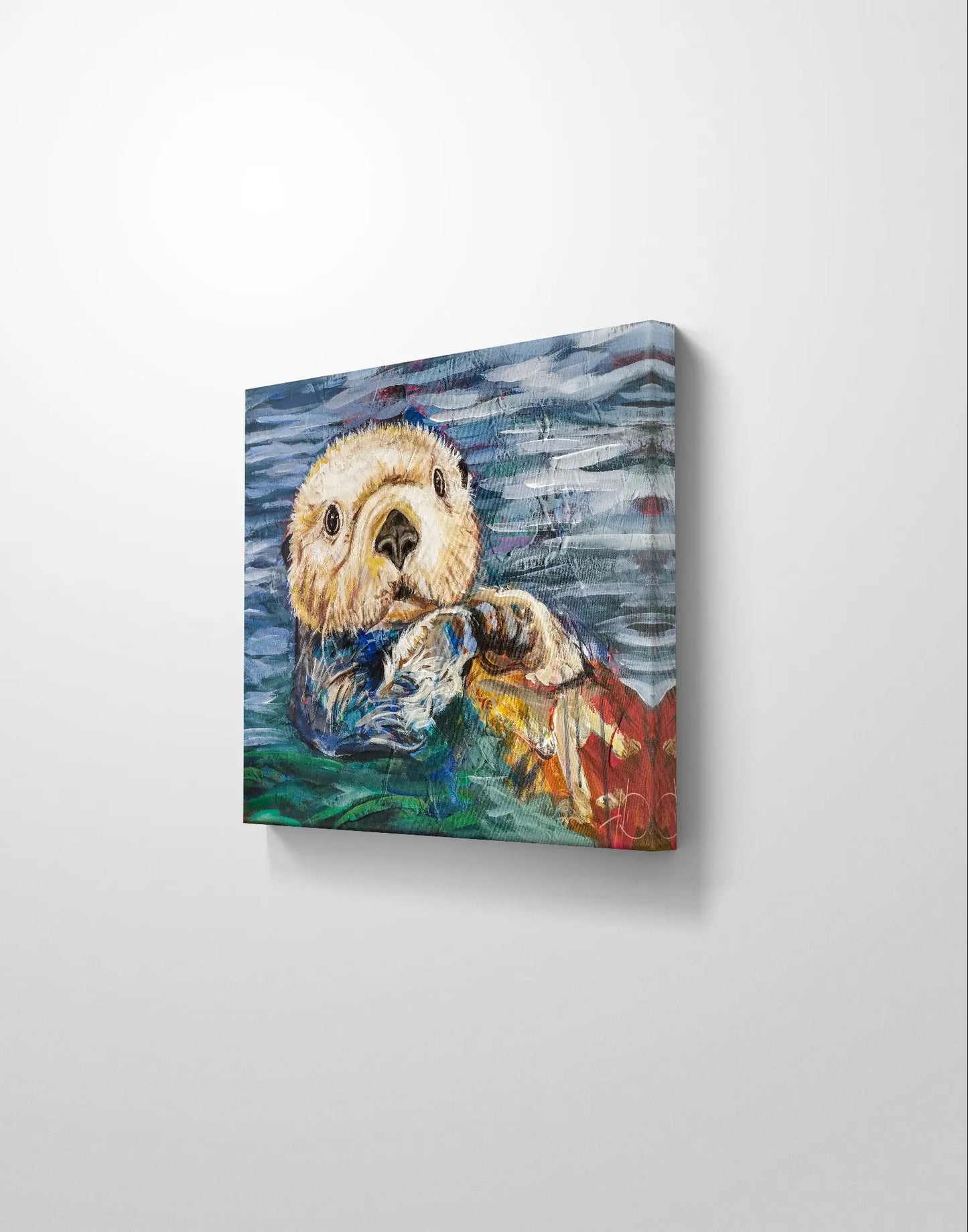 H1Z ART Acrylbild Gemälde Spielerischer Otter – handgemaltes Original Acrylbild (40 x 50 cm)