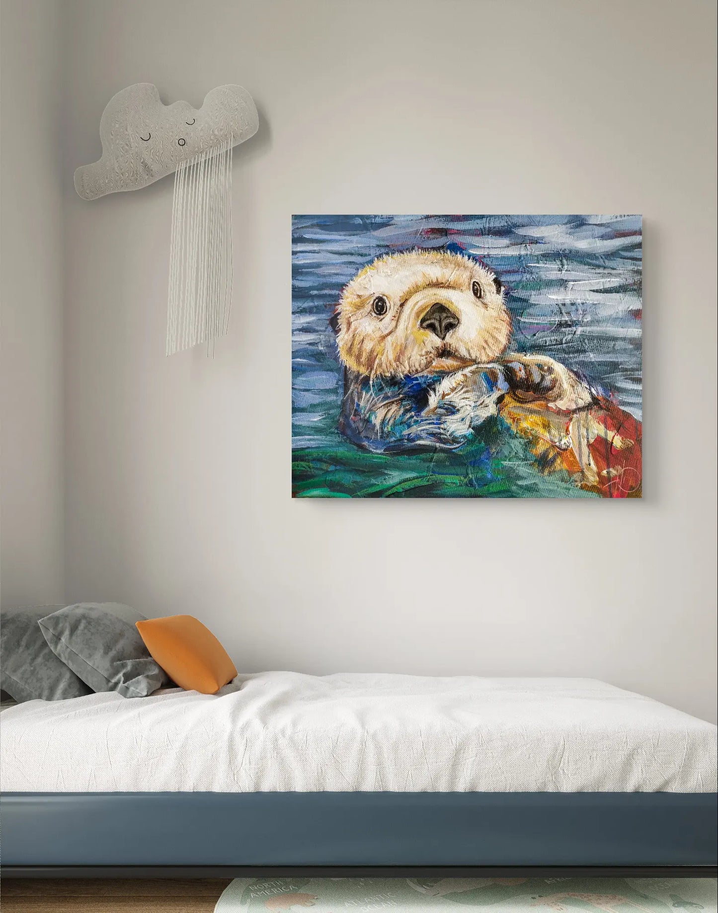 H1Z ART Acrylbild Gemälde Spielerischer Otter – handgemaltes Original Acrylbild (40 x 50 cm)