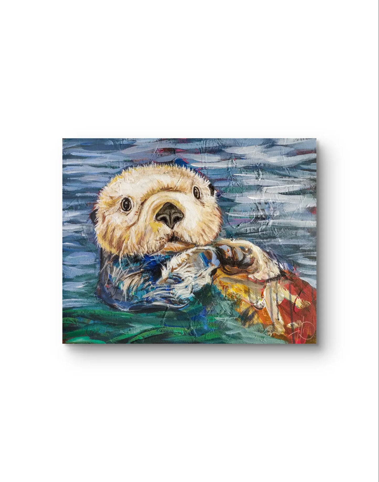 H1Z ART Acrylbild Gemälde Spielerischer Otter – handgemaltes Original Acrylbild (40 x 50 cm)