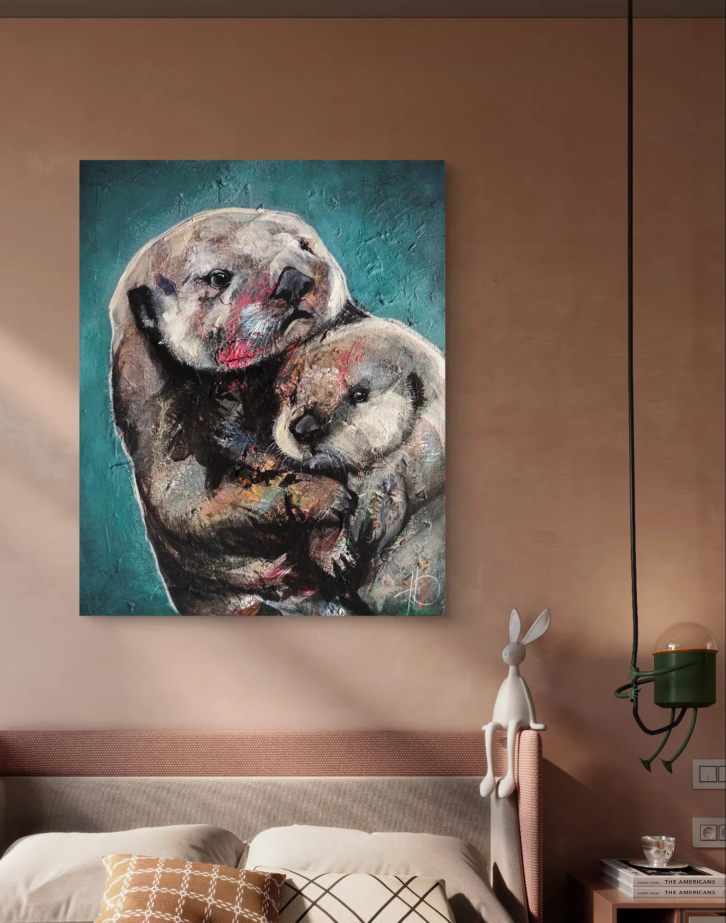 H1Z ART Acrylbild Gemälde Innige Verbundenheit (Otter mit Baby) – handgemaltes Original Acrylbild (40 x 50 cm)