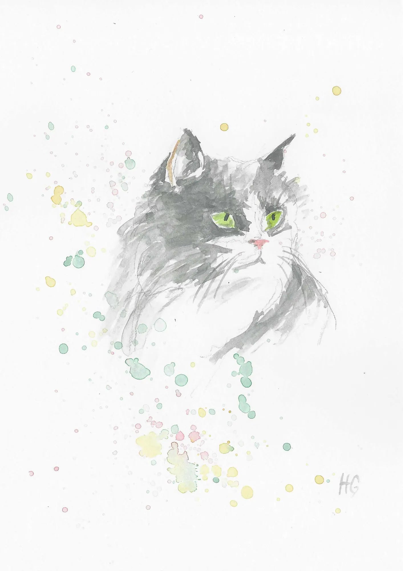 Postkarte „Schwarze Katze“ – Handgemalt