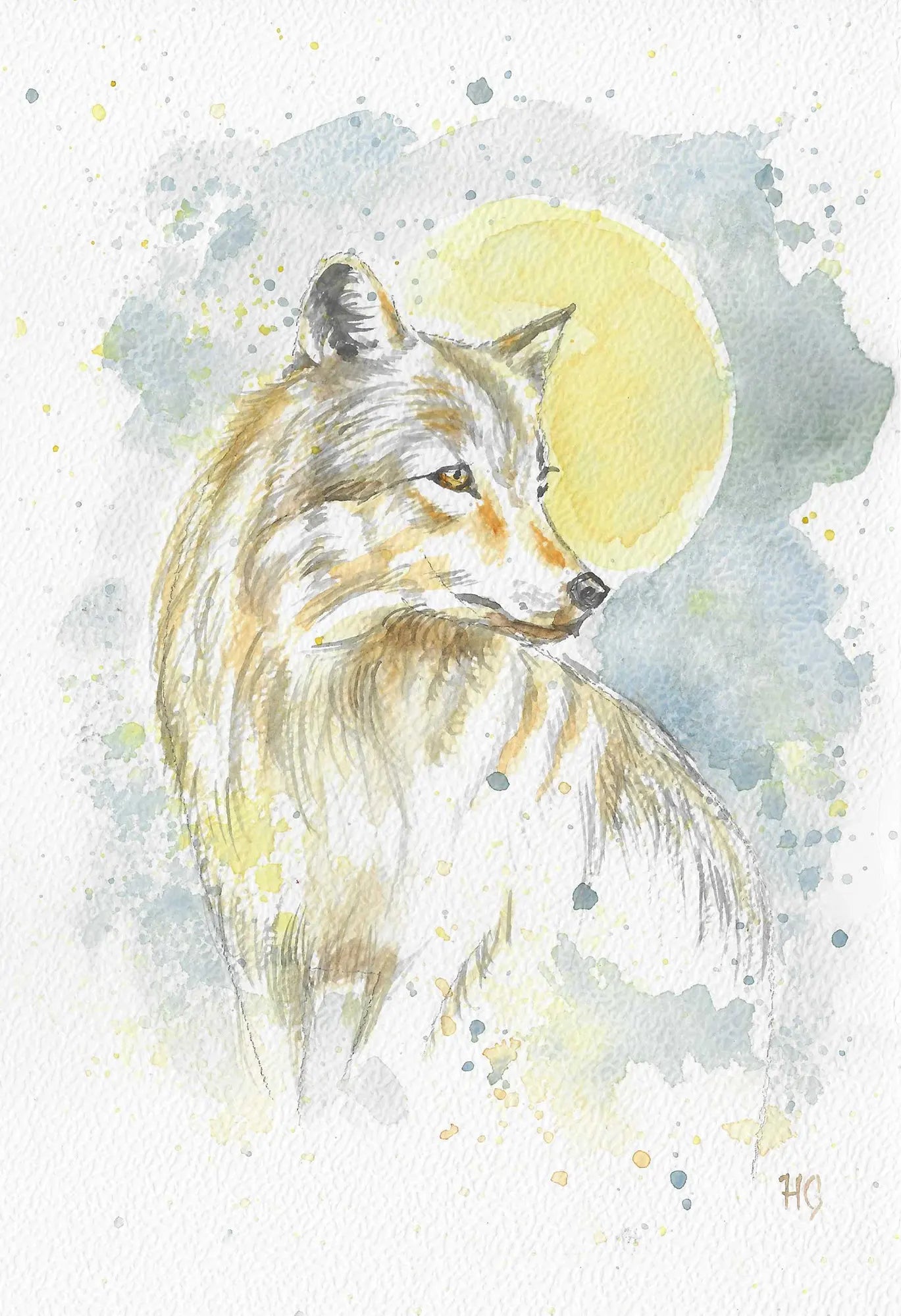 Postkarte „Wolf" – Handgemalt
