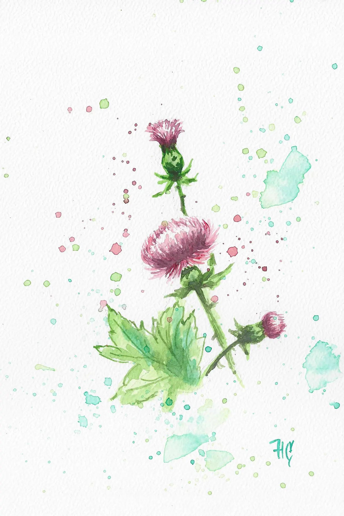 Postkarte – "Disteln" – Handgemalt