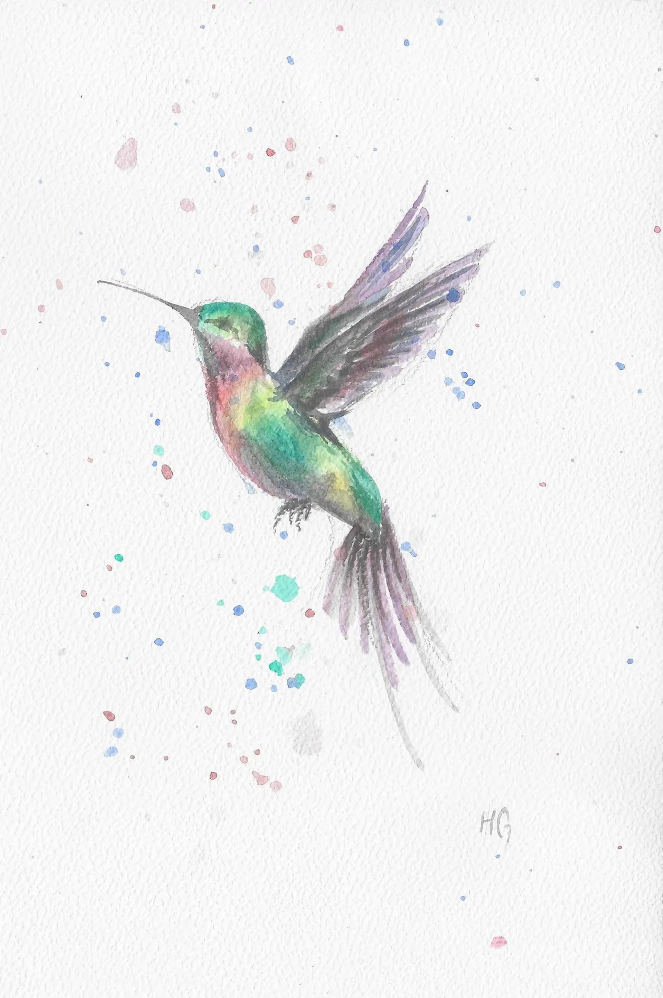 Postkarte – "Kolibri" – Handgemalt