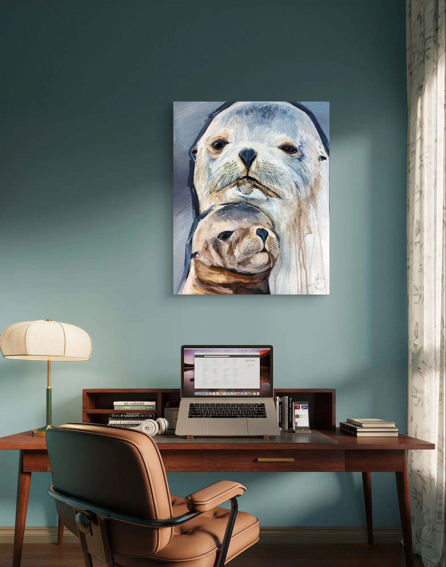 H1Z ART Acrylbild Gemälde Seehund und Kind – handgemaltes Original Acrylbild (40 x 50 cm)