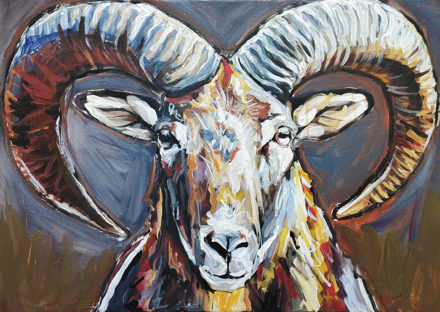 H1Z ART Acrylbild Gemälde Kraftvoller Steinbock – handgemaltes Original Acrylbild (50 x 70 cm)