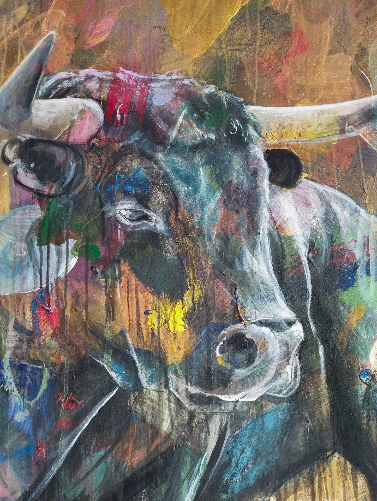 Gemälde Starker Stier – handgemaltes Original Acrylbild (140 x 145 cm)